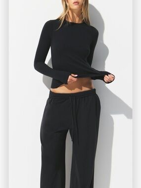 NWT SKIMS Cotton Jersey Wide-Leg Pants in Soot Size Small